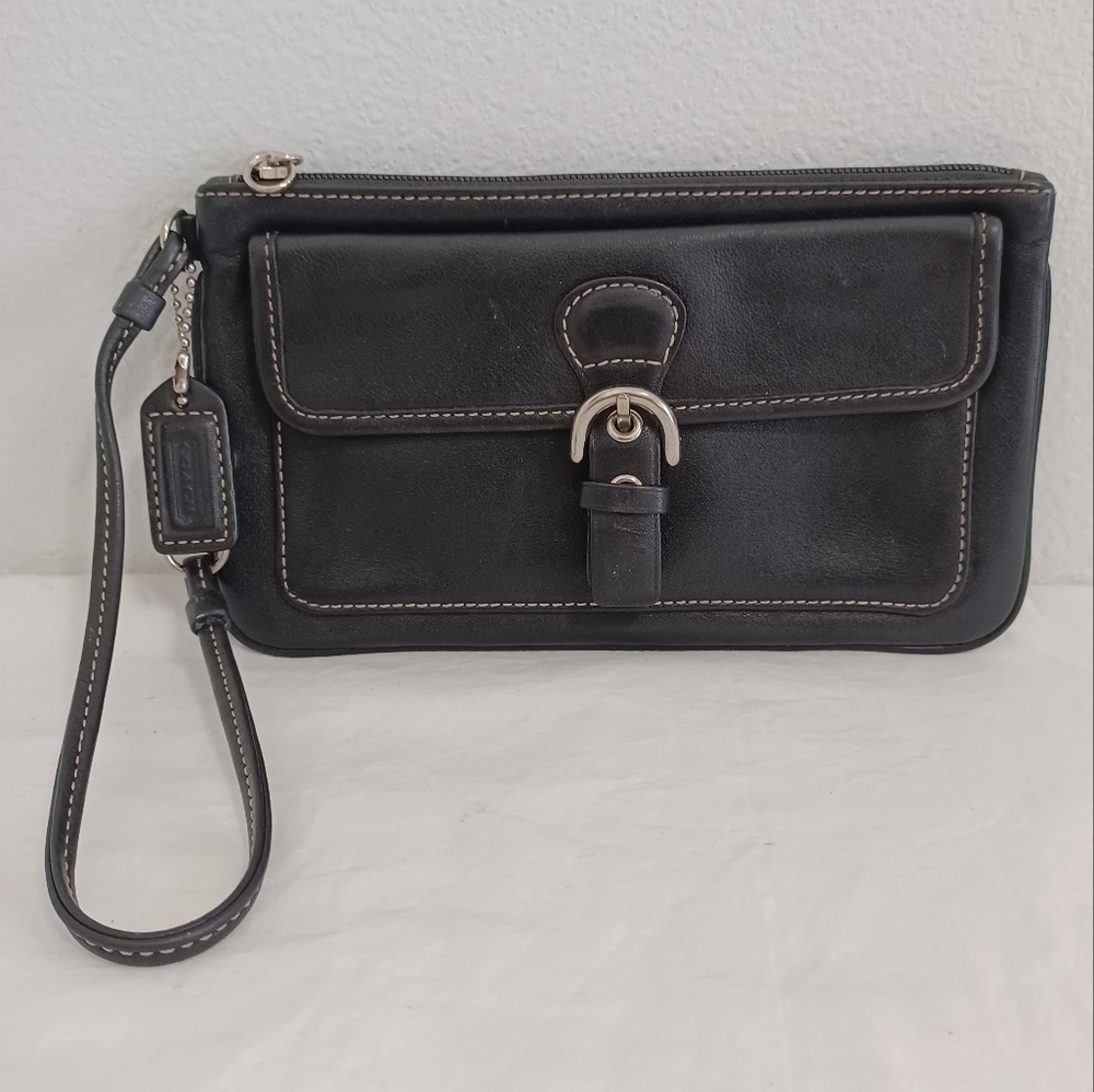 Coach Black Leather Wristlet Clutch